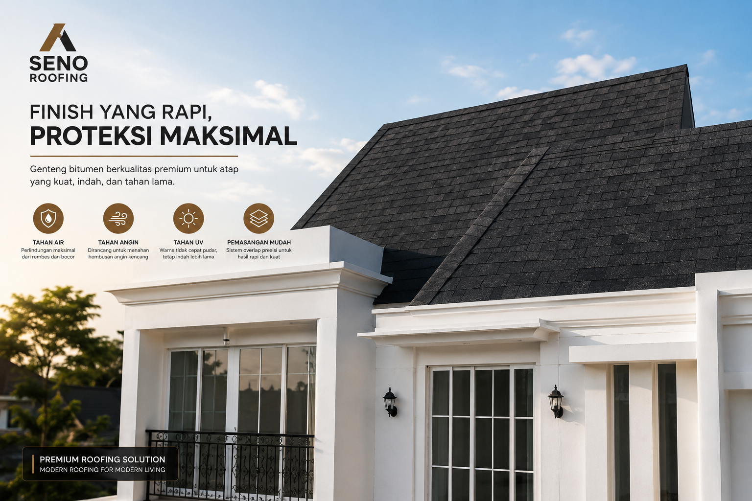Genteng bitumen Seno Roofing pada rumah modern
