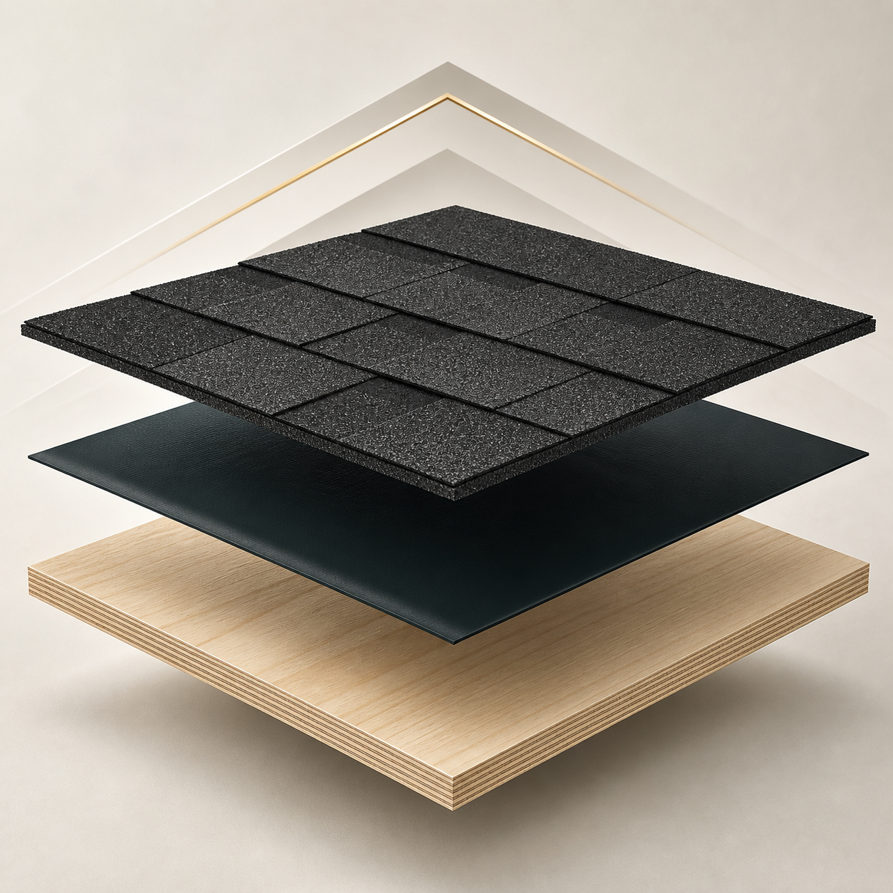Visual lapisan genteng bitumen, membrane, dan multipleks